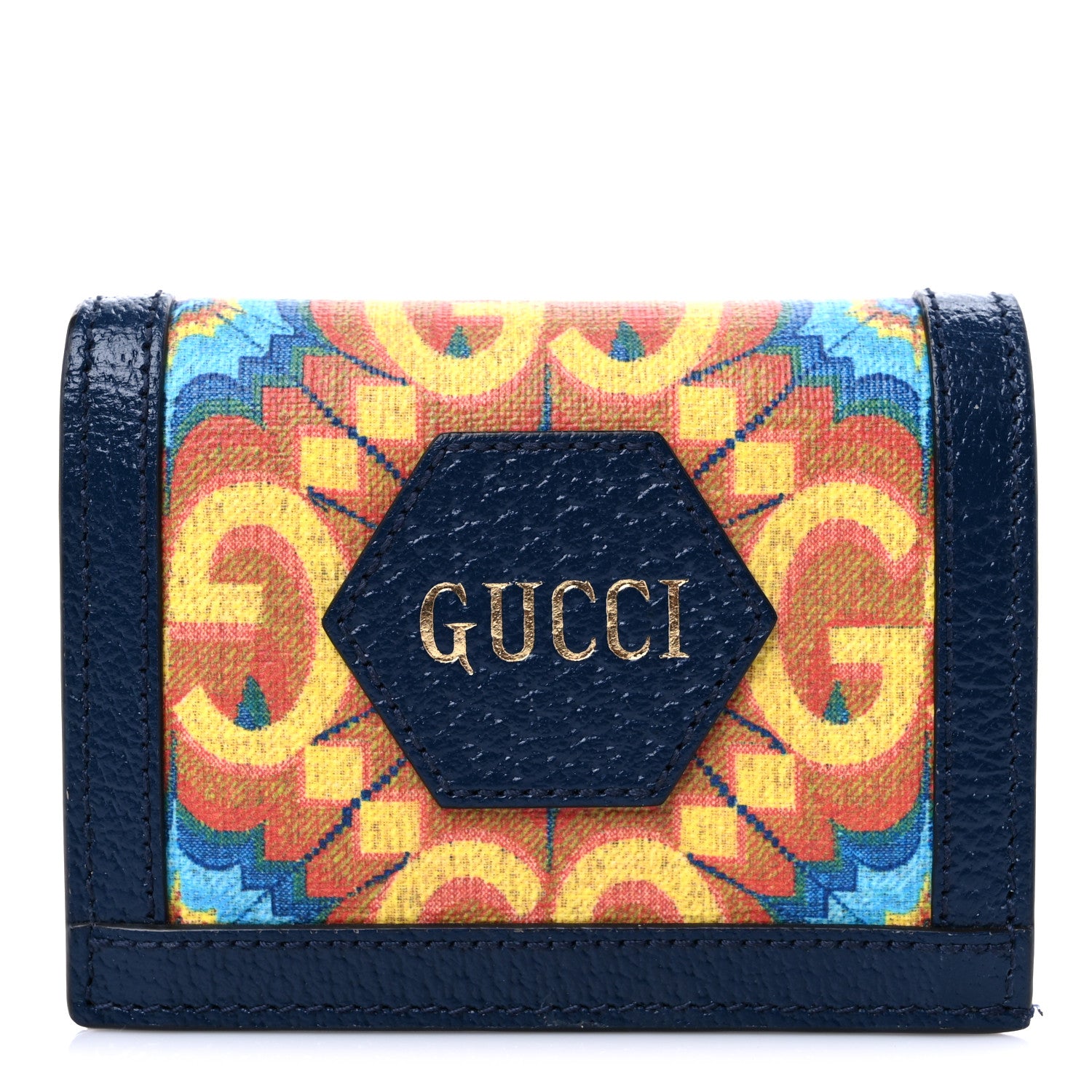 Gucci GG Supreme Kaleidoscope Calfskin Script Logo Gucci 100 Card Case Wallet Blue Orange Multicolor Blue Agata 1 of 9