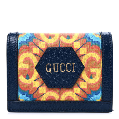Gucci GG Supreme Kaleidoscope Calfskin Script Logo Gucci 100 Card Case Wallet Blue Orange Multicolor Blue Agata 1 of 9