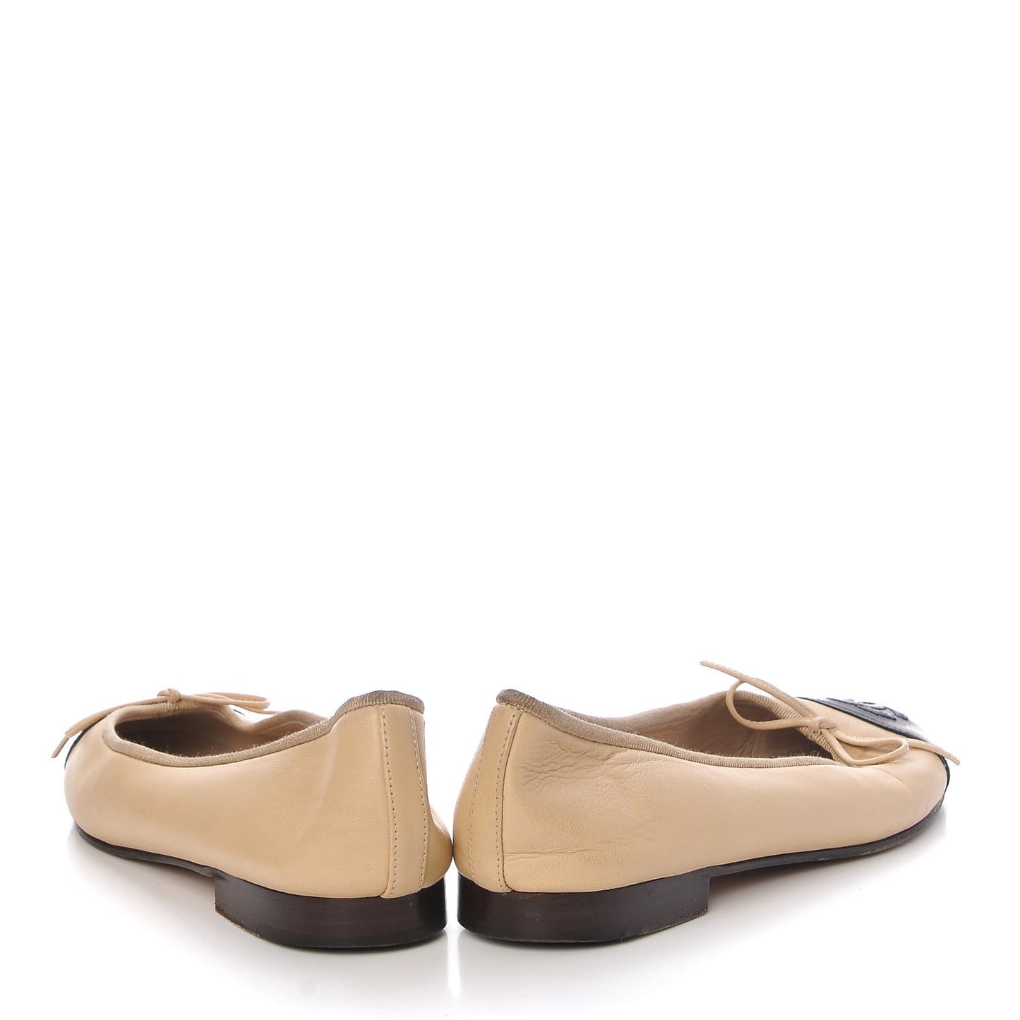 Lambskin Cap Toe Ballerina Flats 36.5 Beige Black