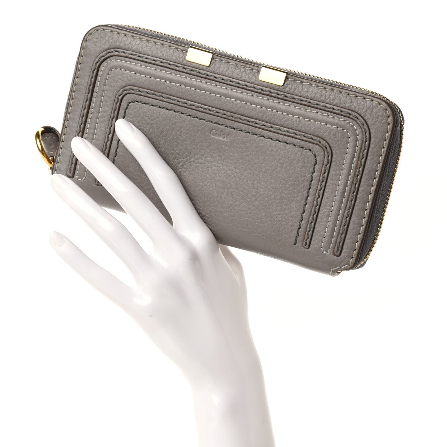 Calfskin Marcie Long Zip Around Wallet Cashmere Grey