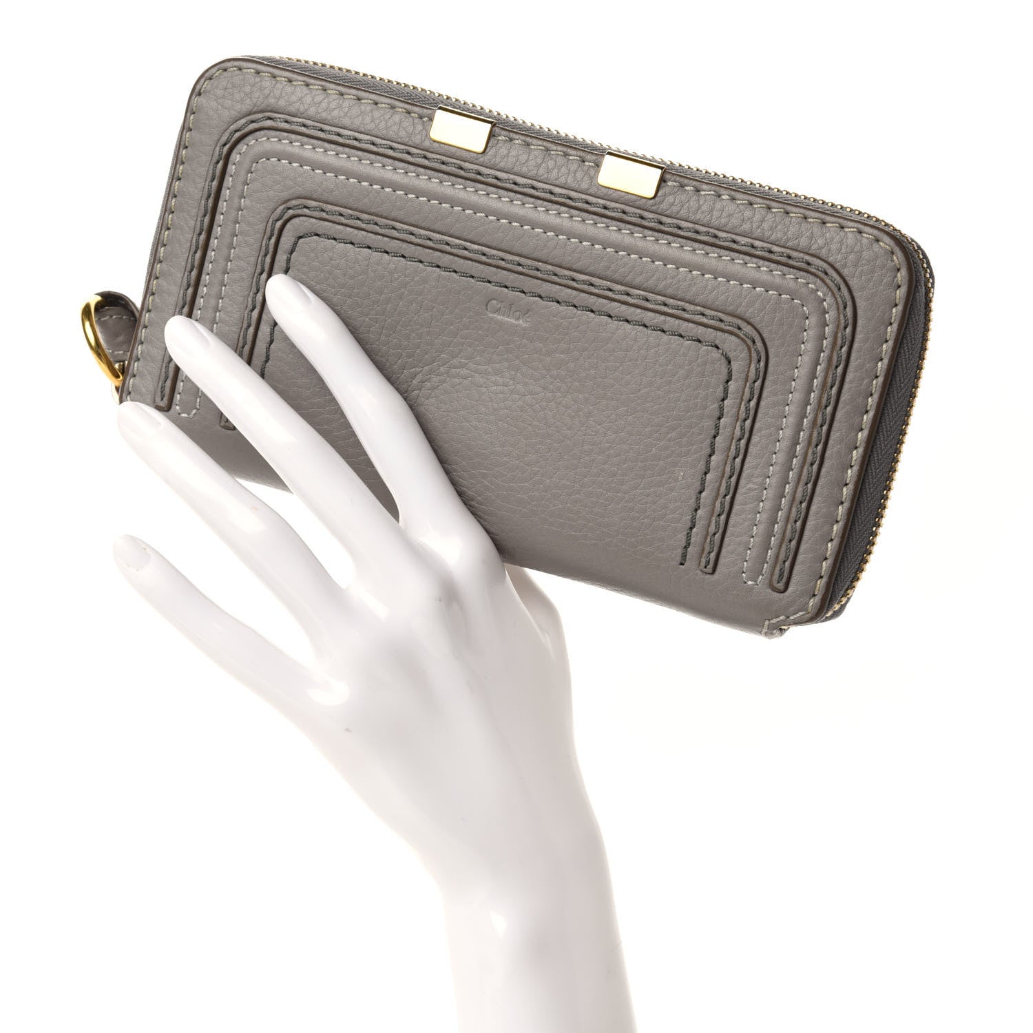 Chloe Calfskin Marcie Long Zip Around Wallet Cashmere Grey 2 of 9
