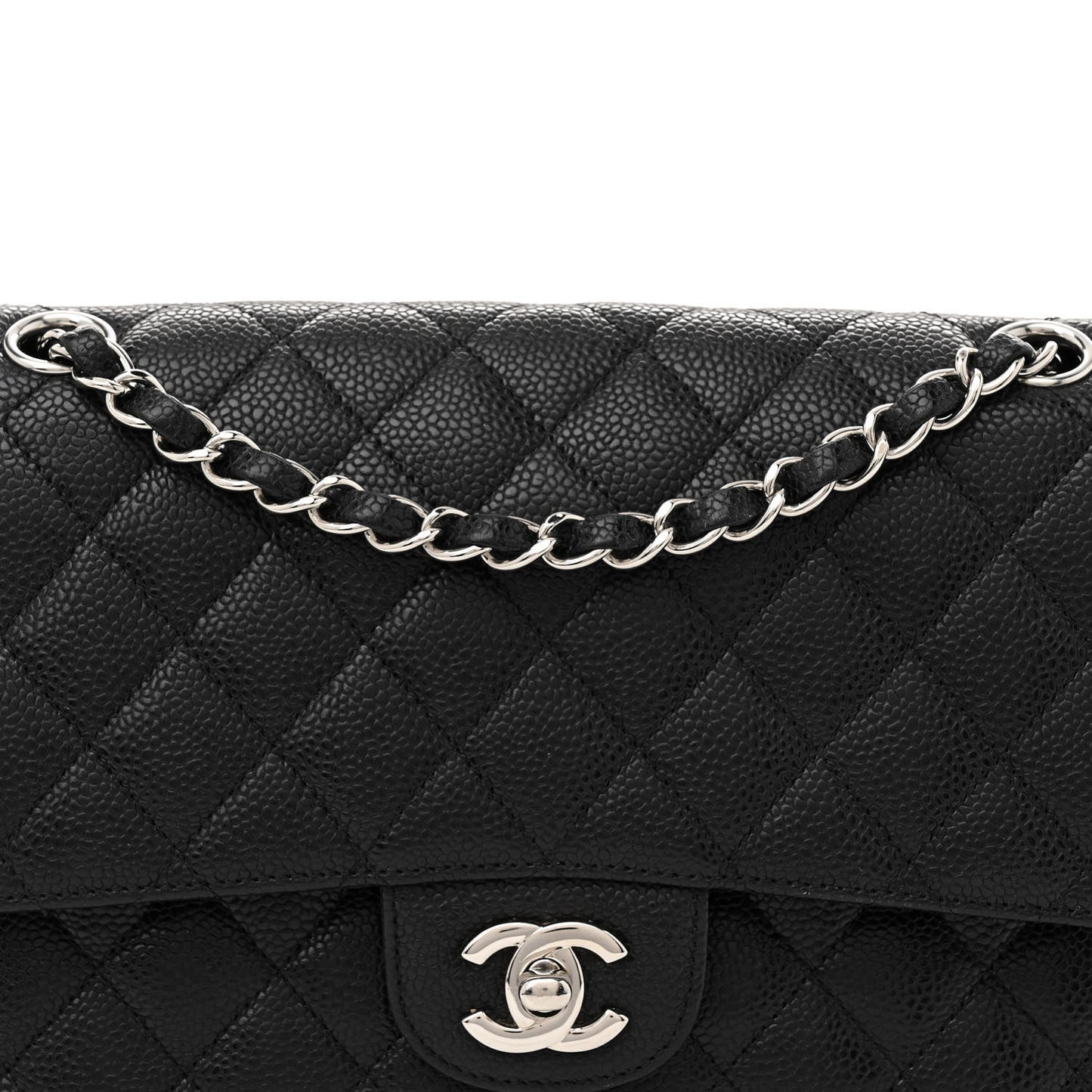Caviar Quilted Medium Double Flap Black
