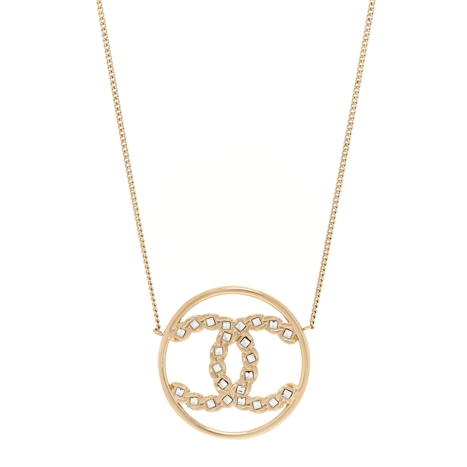 Chanel Baguette Crystal High Society CC Pendant Necklace Gold 1 of 4