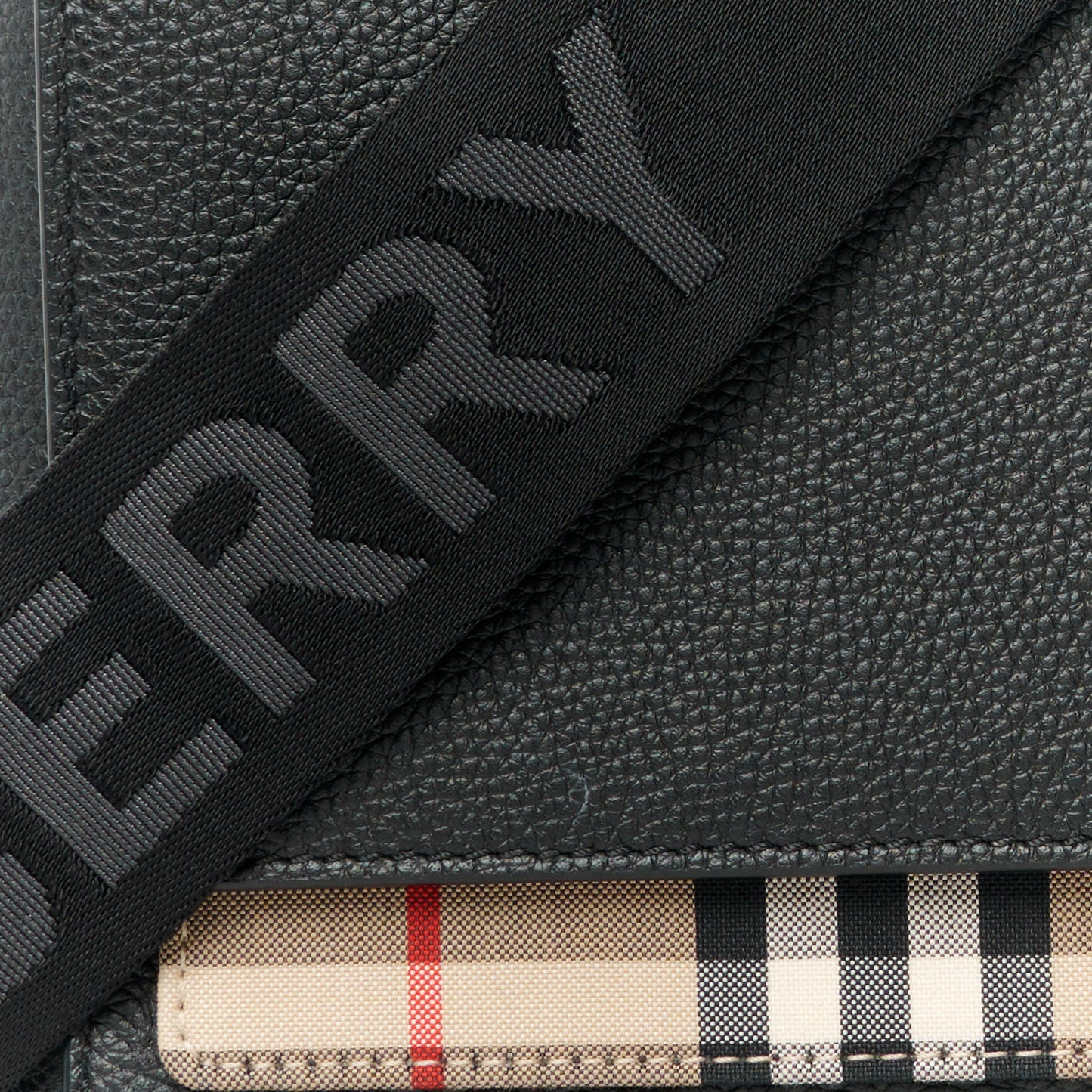 Grainy Calfskin Vintage Check Note Crossbody Bag Black
