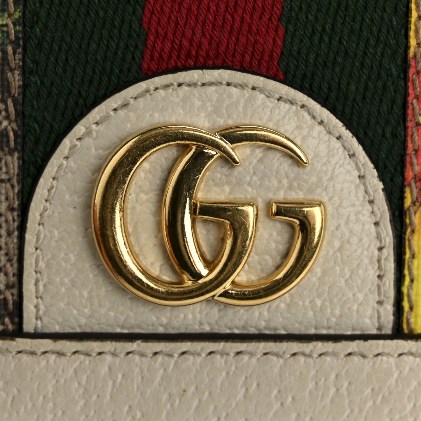 GG Supreme Monogram Flora Textured Calfskin Web Ophidia Card Case Wallet Beige Ebony Multicolor Mystic White