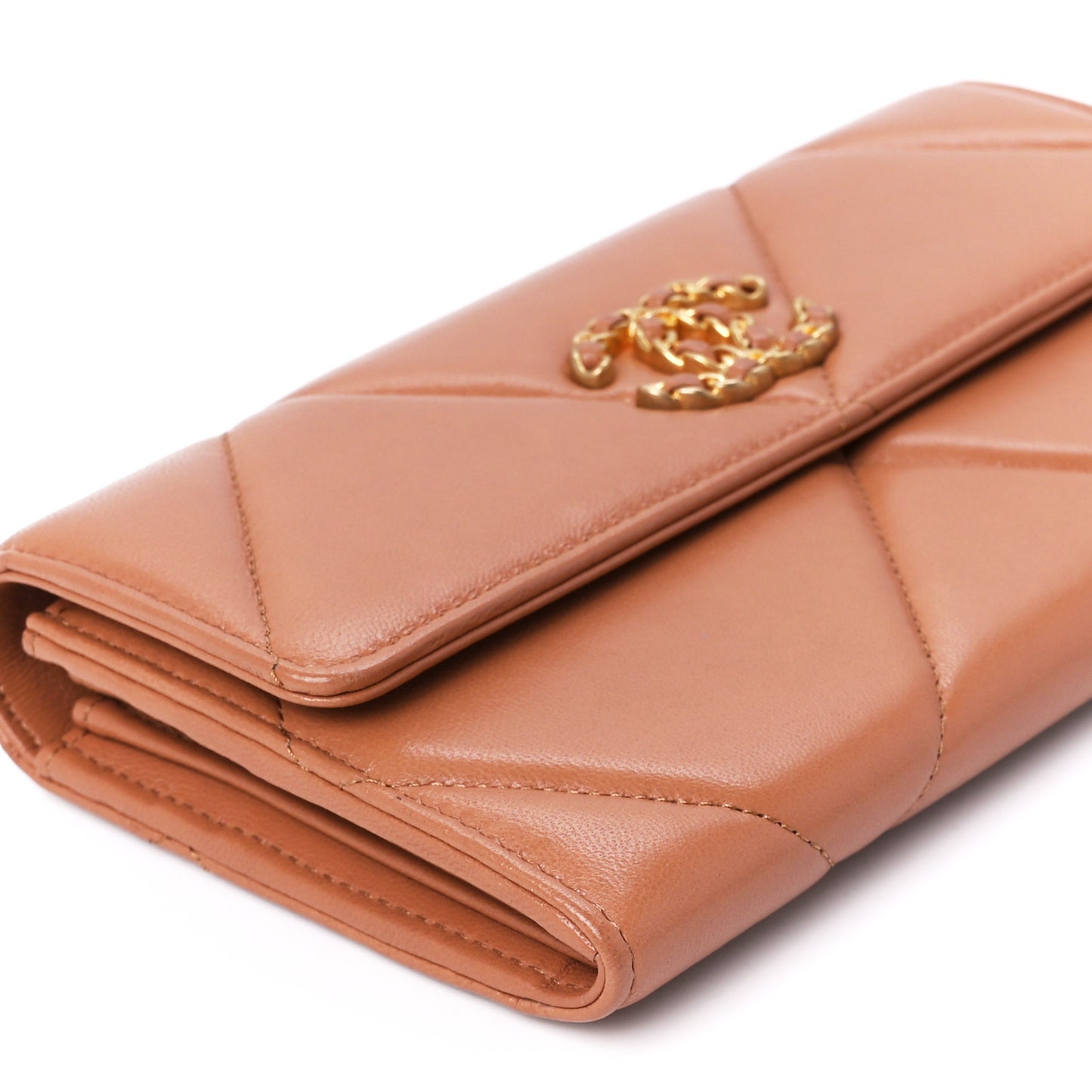 Lambskin Quilted Chanel 19 Flap Wallet Brown