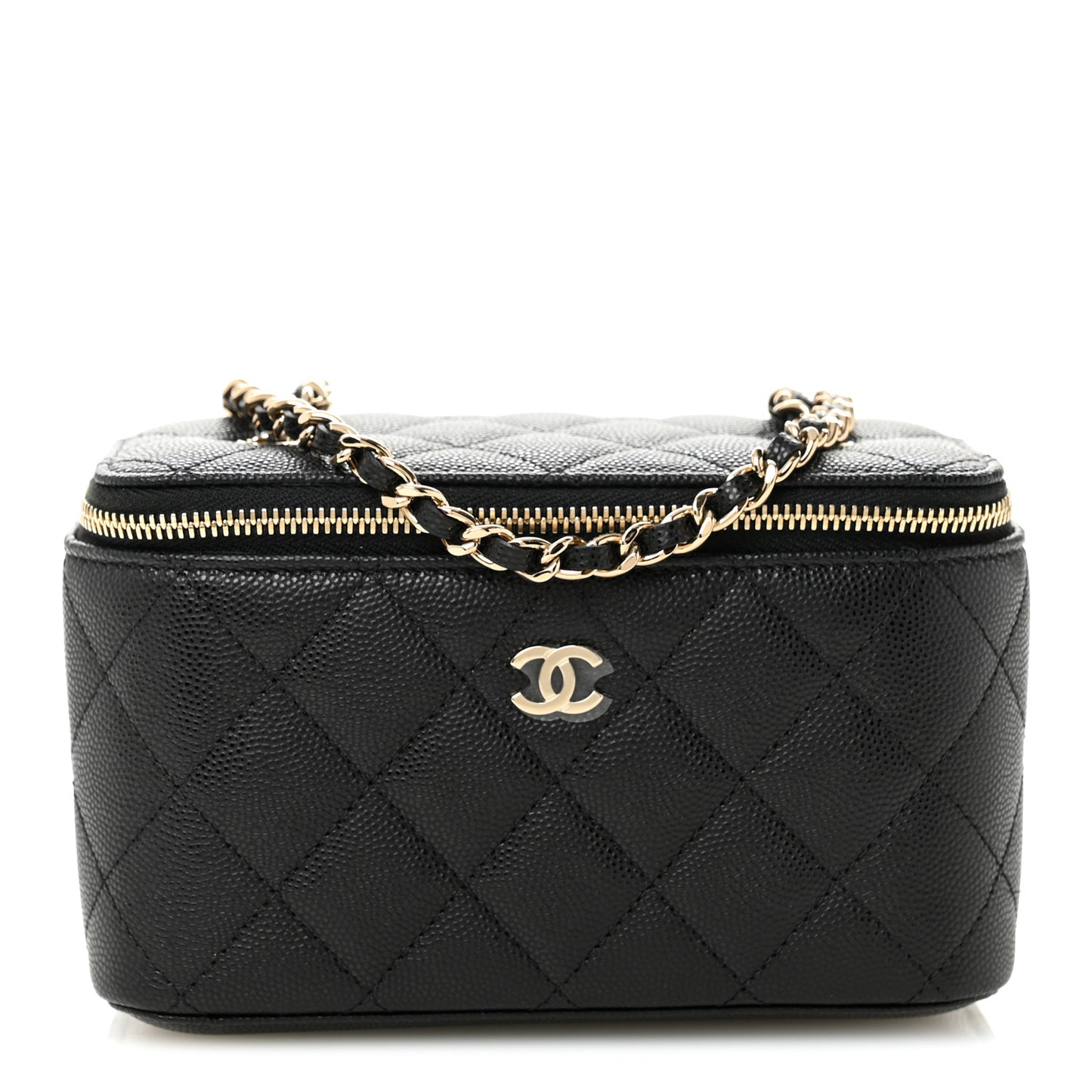 Caviar Quilted Small Vanity Case With Chain Black