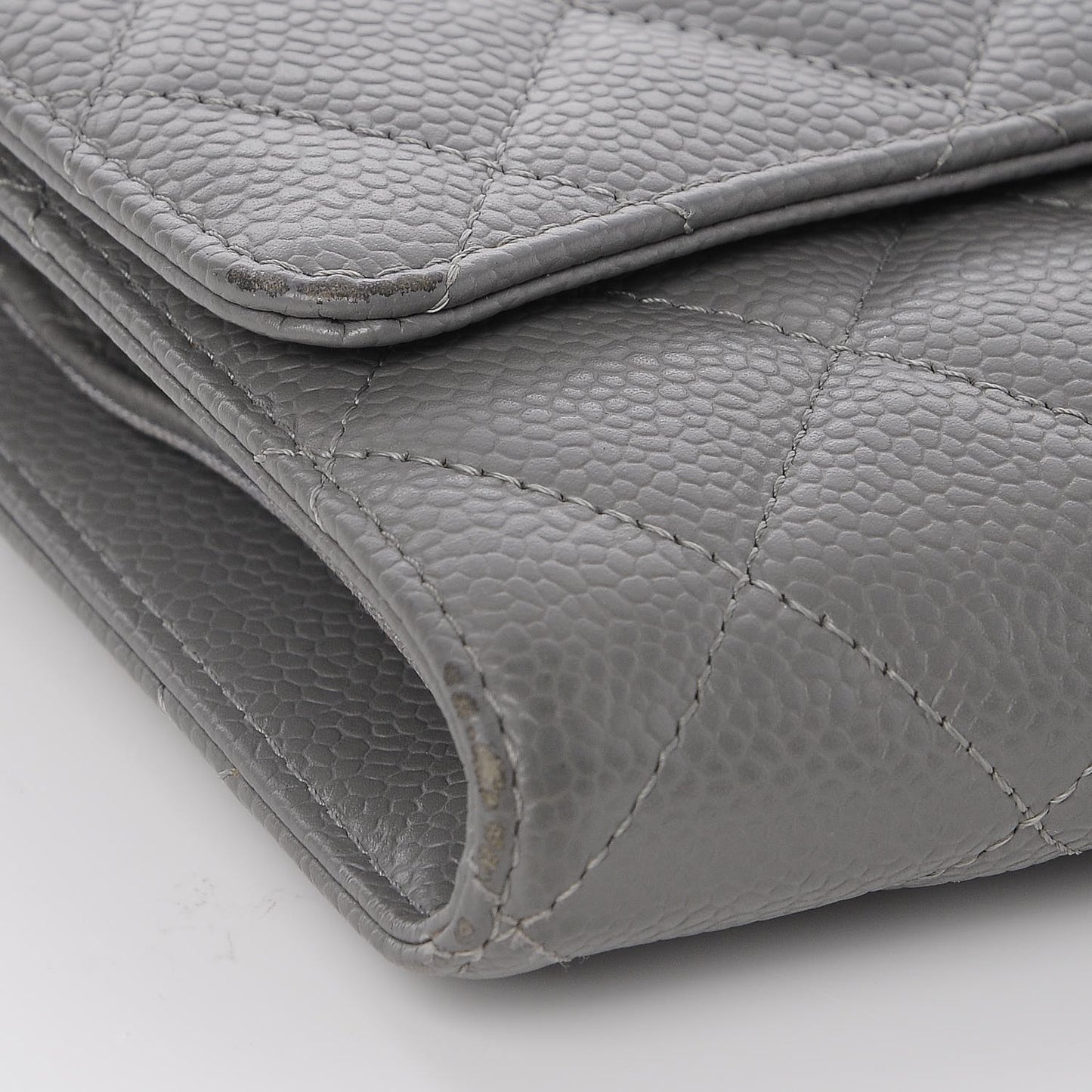 Caviar Quilted Large Flap Wallet Grey