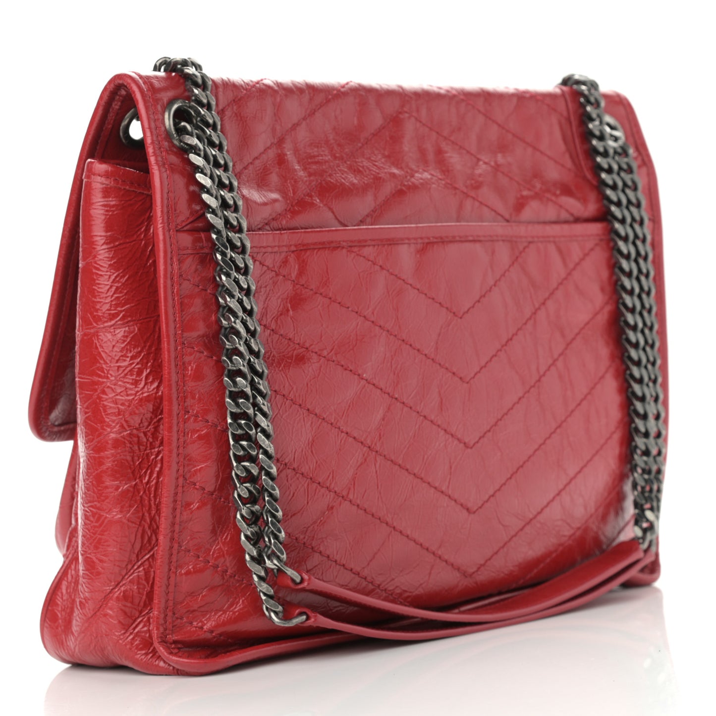 Crinkled Calfskin Matelasse Monogram Large Niki Chain Satchel Rouge Eros