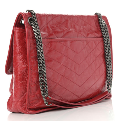 Saint Laurent Crinkled Calfskin Matelasse Monogram Large Niki Chain Satchel Rouge Eros 3 of 12