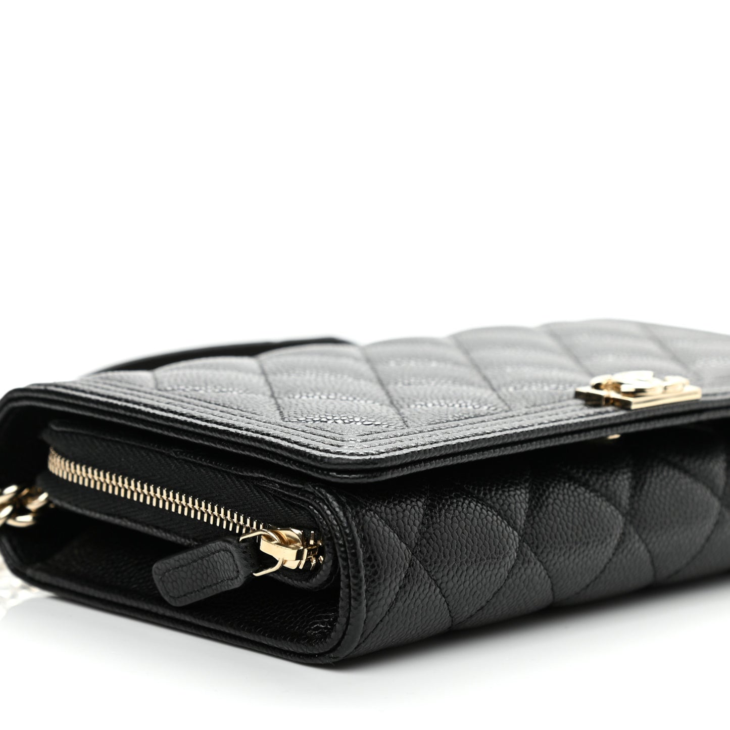 Caviar Quilted Boy Phone Holder Wallet On Chain Black