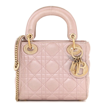 Christian Dior Metallic Lambskin Cannage Mini Lady Dior Lotus 1 of 14