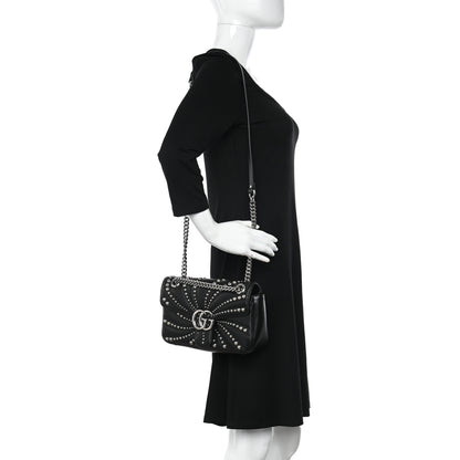 Gucci Calfskin Spiral Stud Small GG Marmont Shoulder Bag Black 2 of 12