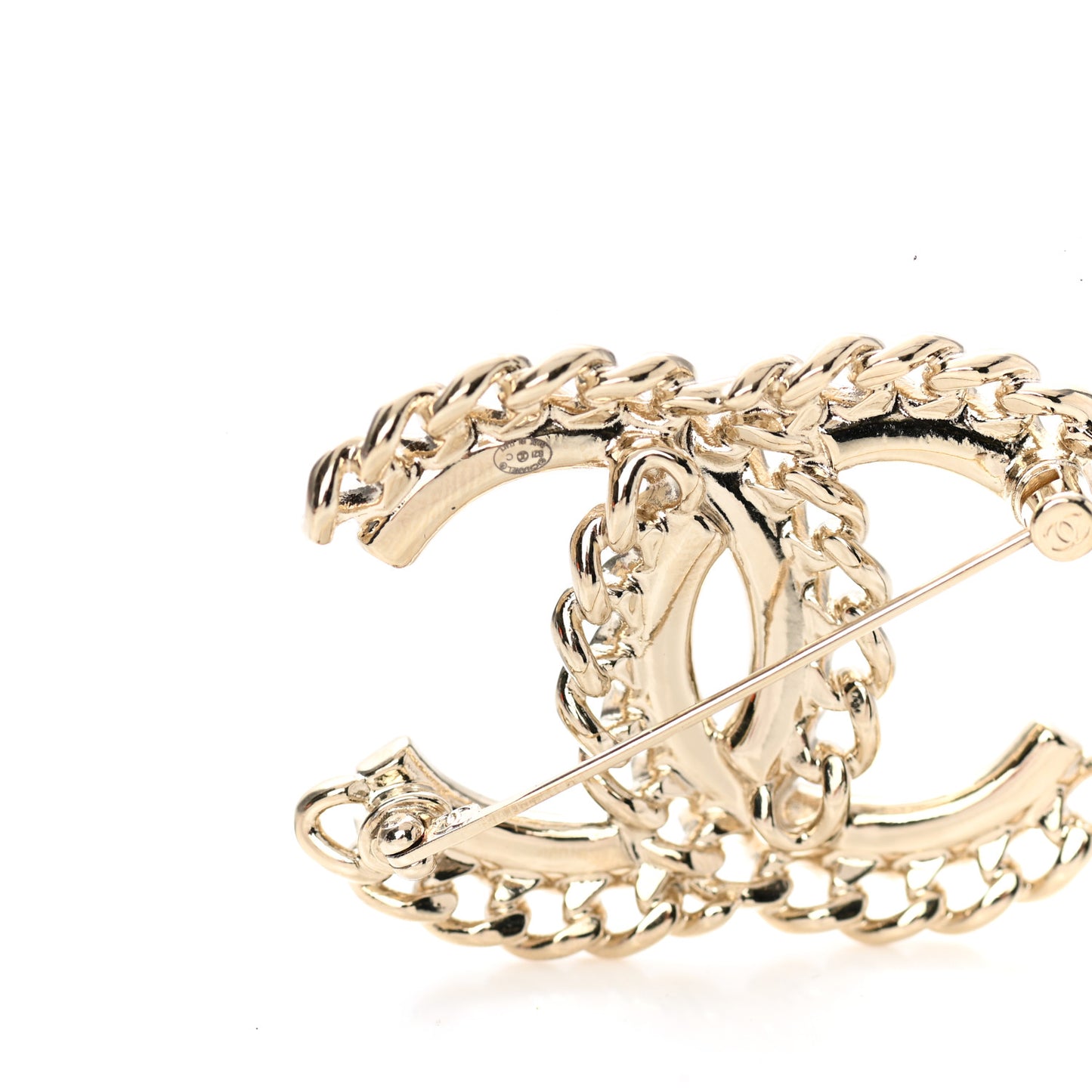 Crystal Chain CC Brooch Gold