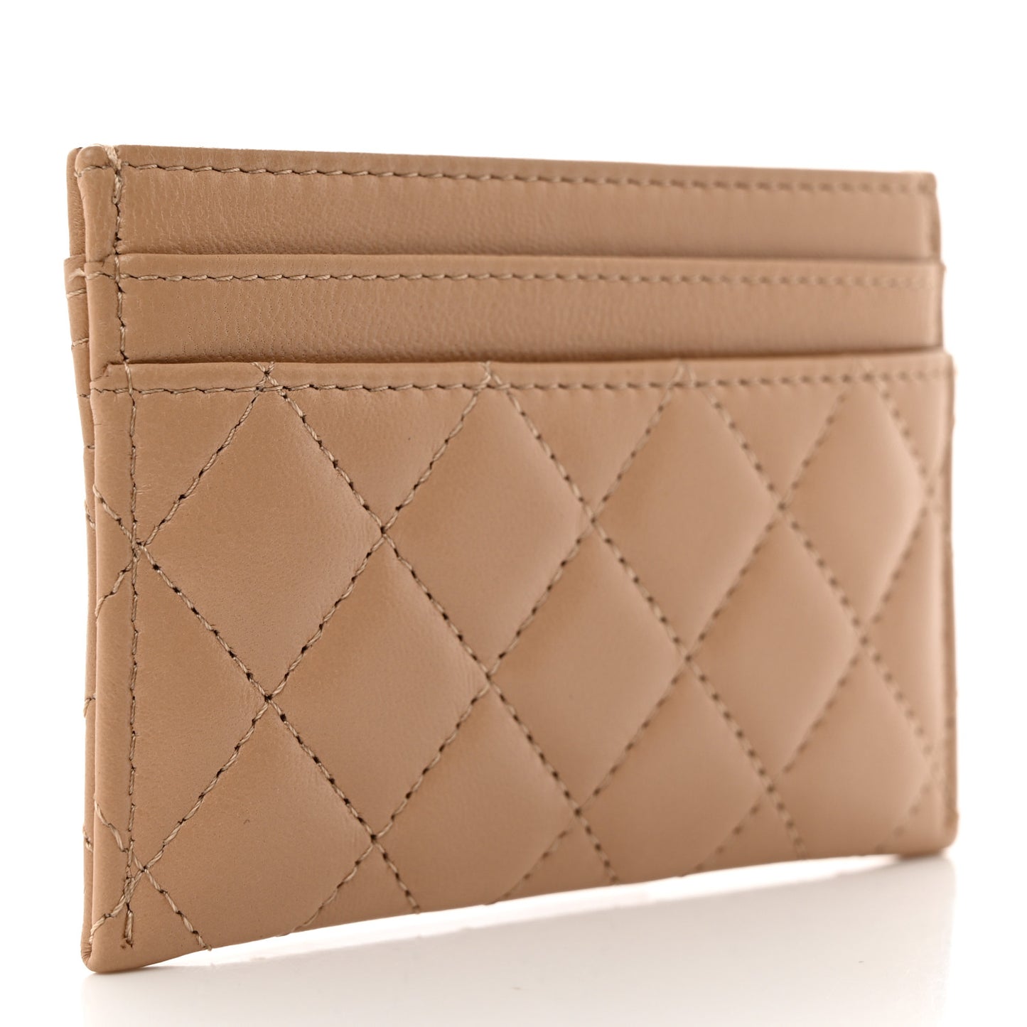 Lambskin Quilted Boy Card Holder Beige