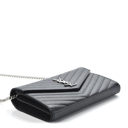 Saint Laurent Grain De Poudre Matelasse Chevron Monogram Chain Wallet Black 3 of 10