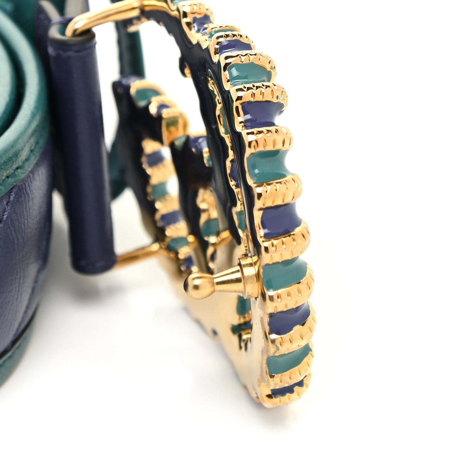 Gucci Vintage Effect Calfskin Matelasse Diagonal Enamel Double G 40mm Belt 95 38 Imperial Blue Pavone 3 of 5