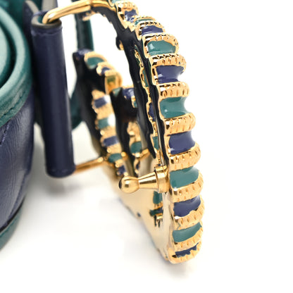 Gucci Vintage Effect Calfskin Matelasse Diagonal Enamel Double G 40mm Belt 95 38 Imperial Blue Pavone 3 of 5