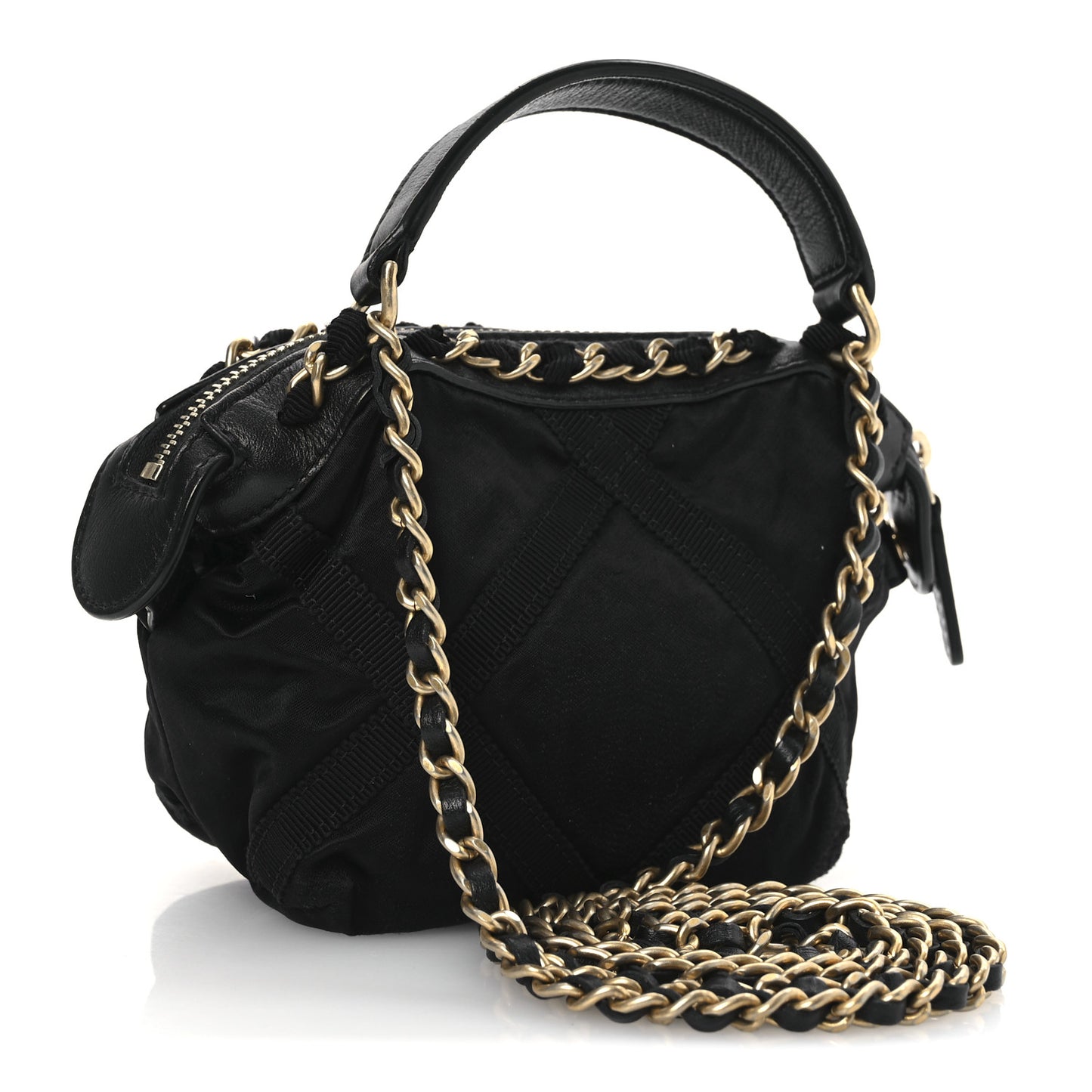 Nylon Grosgrain Quilted Lifestyle Clutch With Chain Black