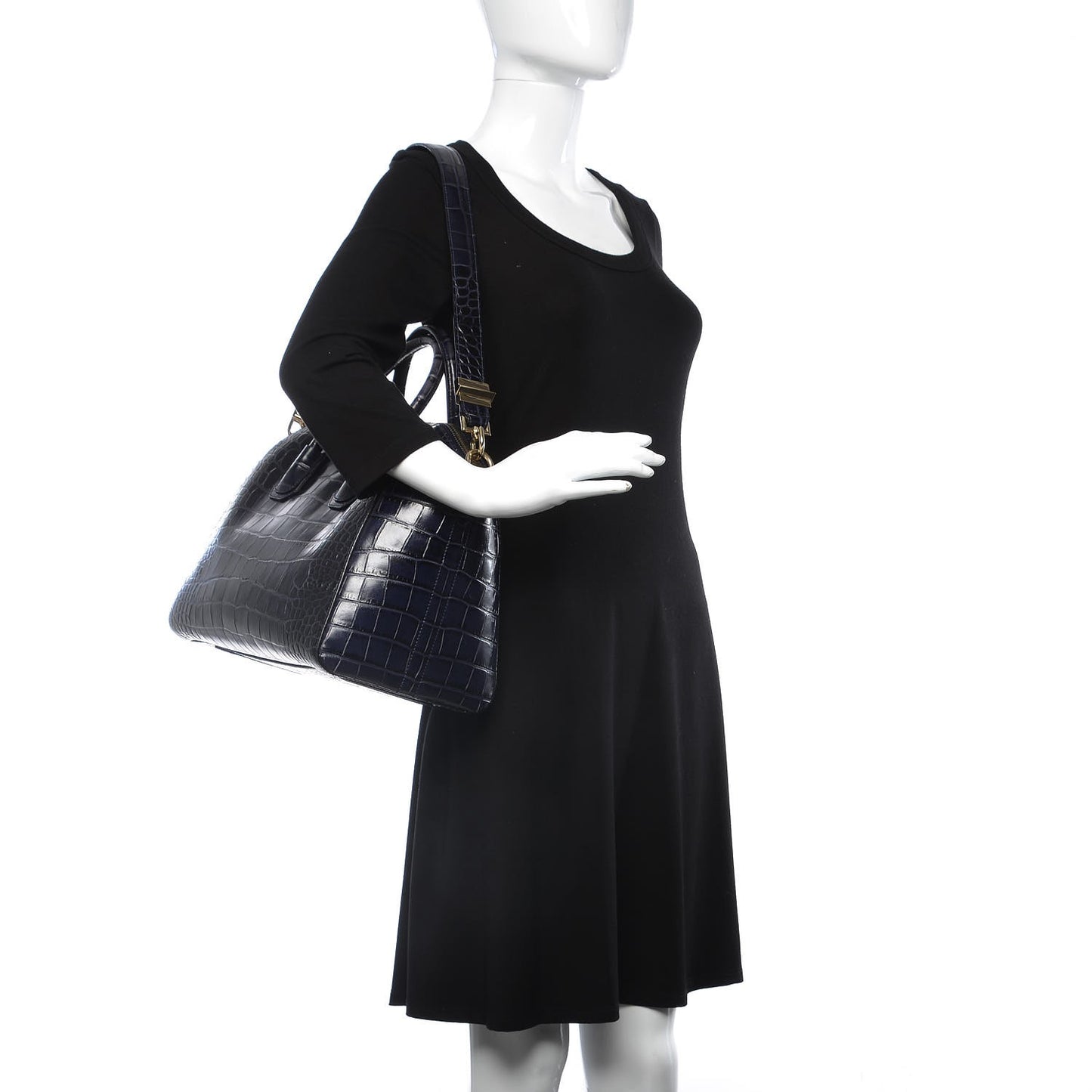 Calfskin Crocodile Embossed Medium Antigona Dark Blue