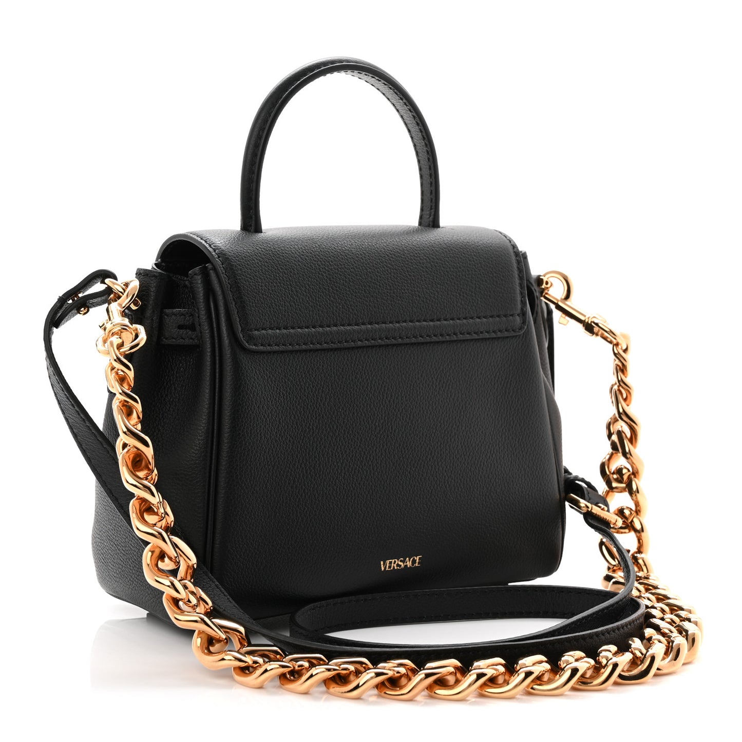 Grained Calfskin Small La Medusa Top Handle Bag Black