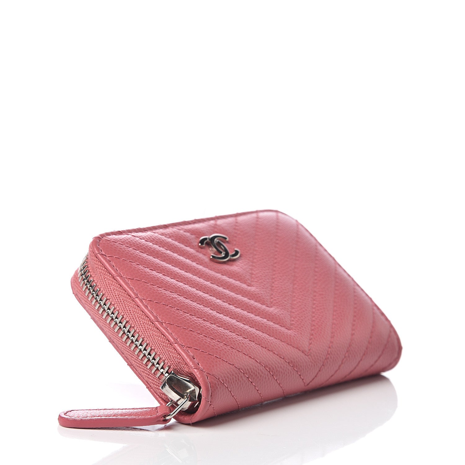 Chanel Caviar Chevron Quilted Zip Around Coin Purse Pink 3 of 6
