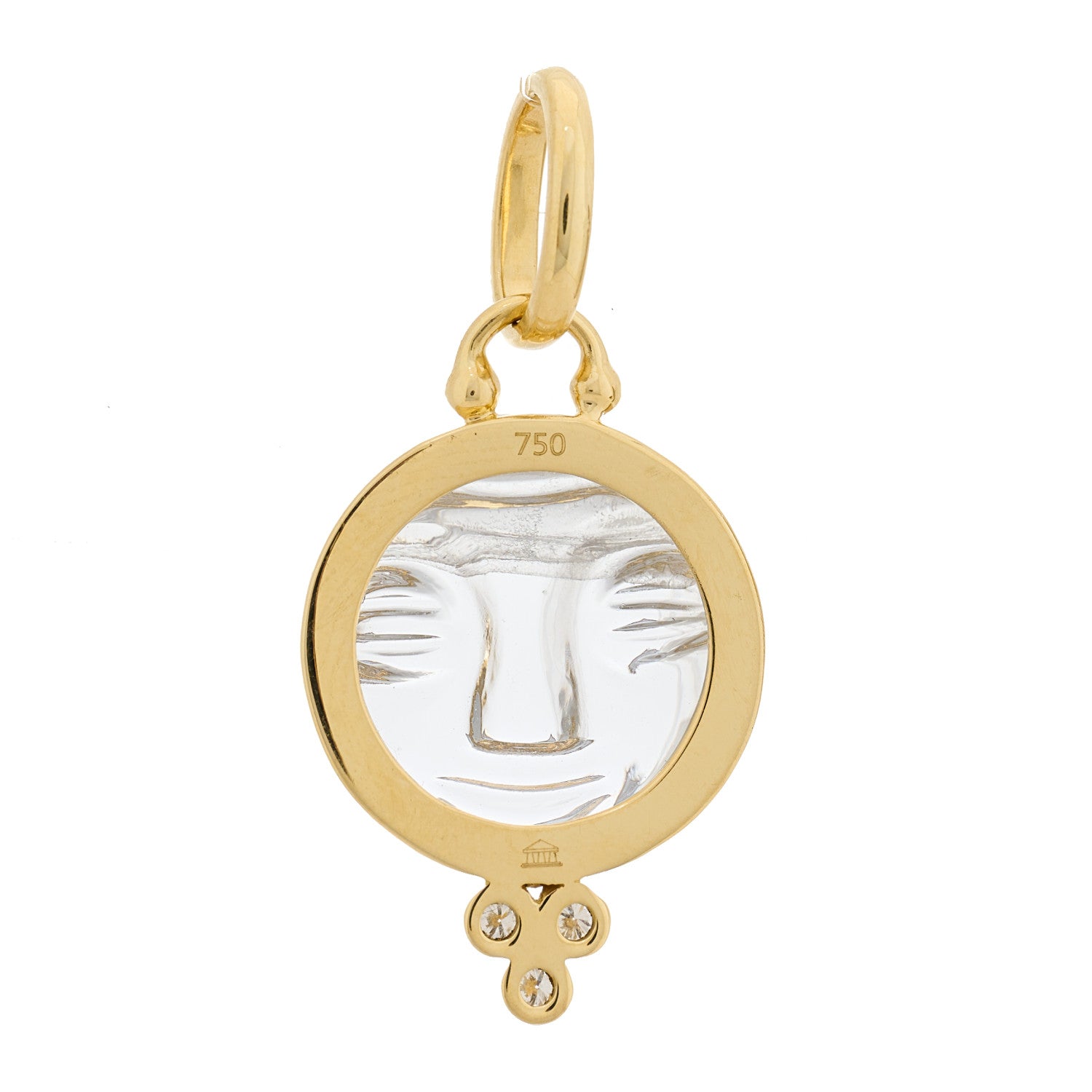 Temple St. Clair 18K Yellow Gold Diamond Rock Crystal 15mm Moonface Pendant 3 of 5