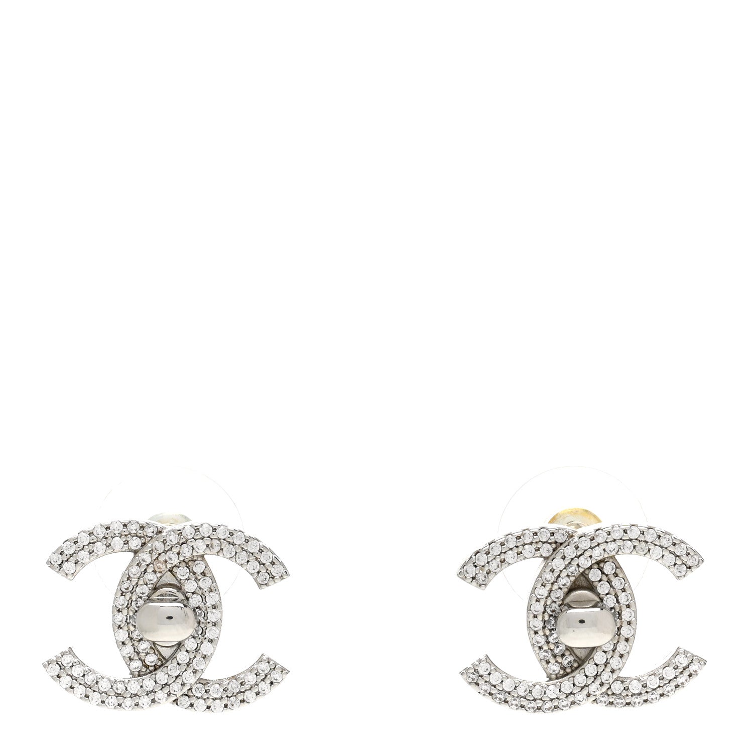 Chanel Crystal CC Turnlock Earrings Silver 1 of 5