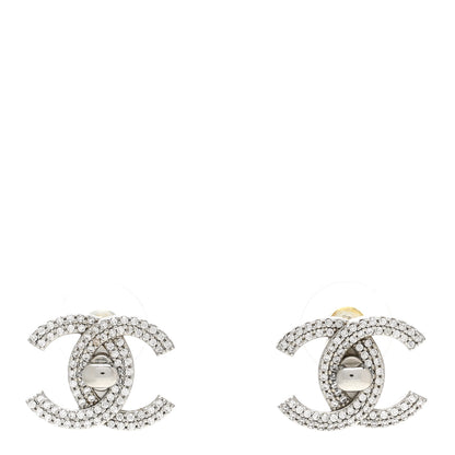 Chanel Crystal CC Turnlock Earrings Silver 1 of 5