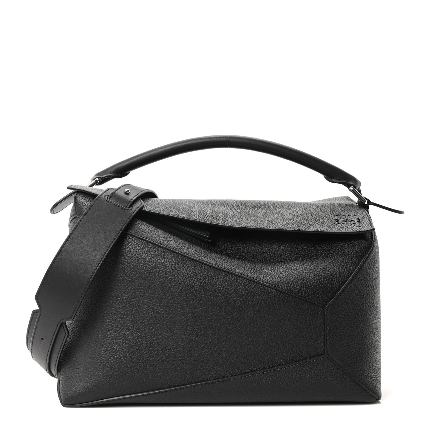 Grained Calfskin Large Puzzle Edge Bag Black
