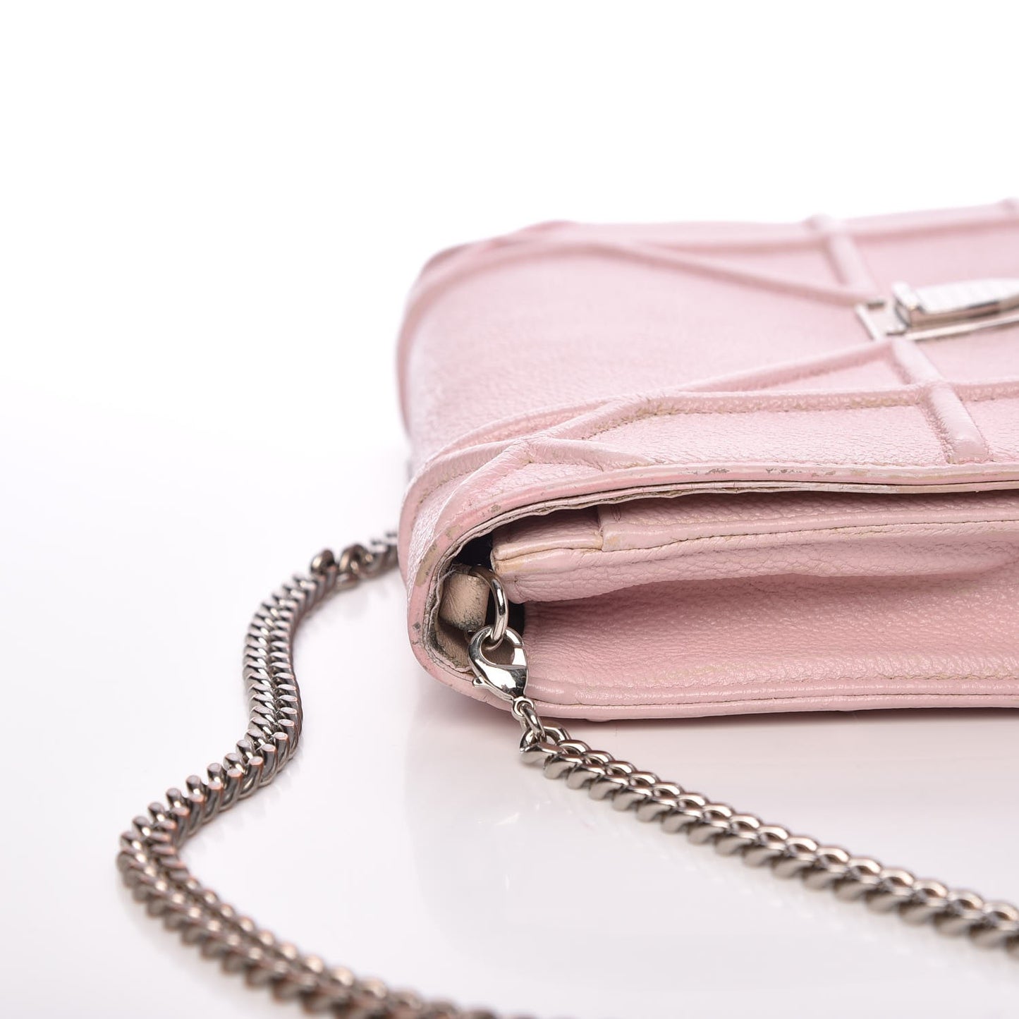 Grained Calfskin Diorama Wallet on Chain Pouch Rose Poudre