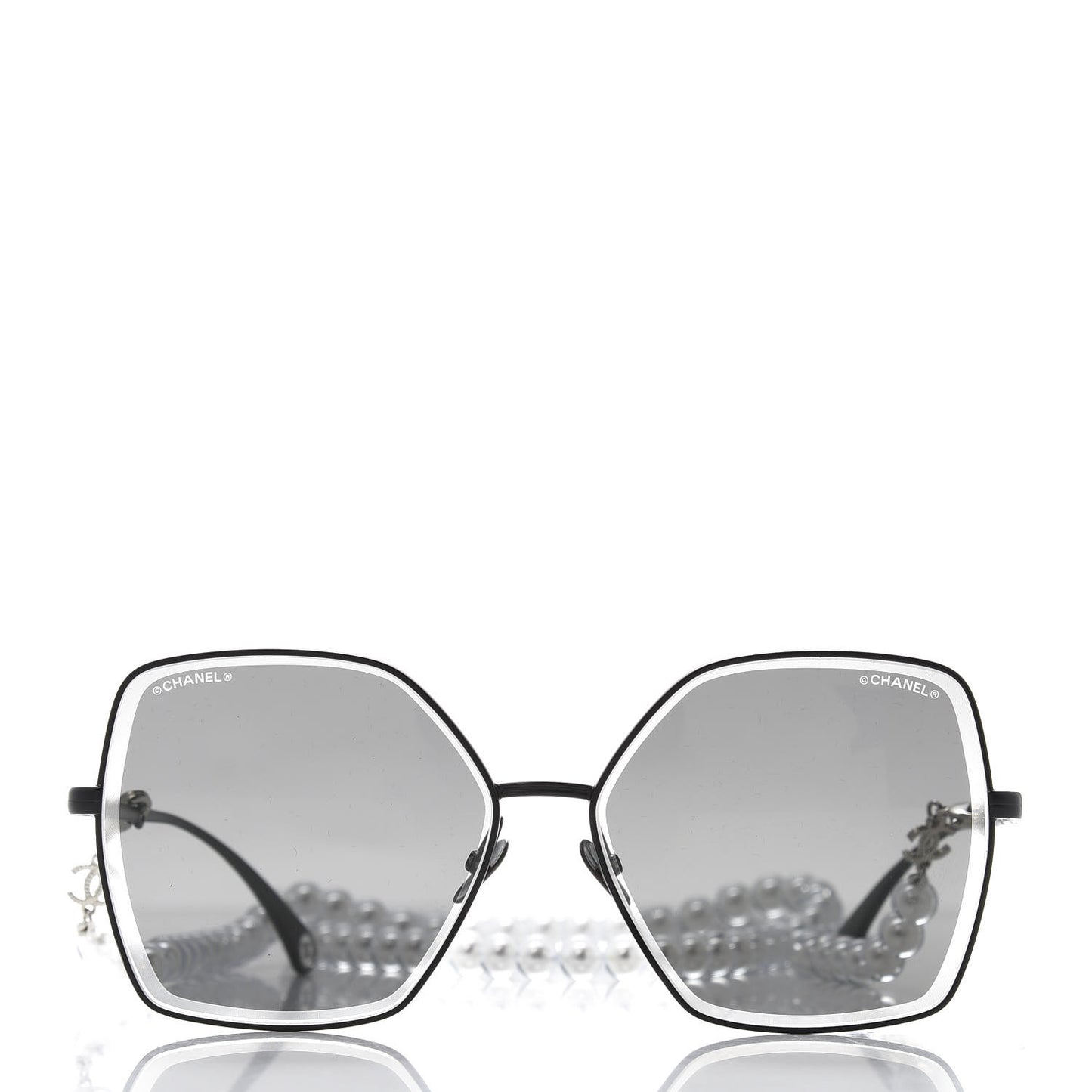 Metal Butterfly Removable Pearl Chain Sunglasses 4262 Black