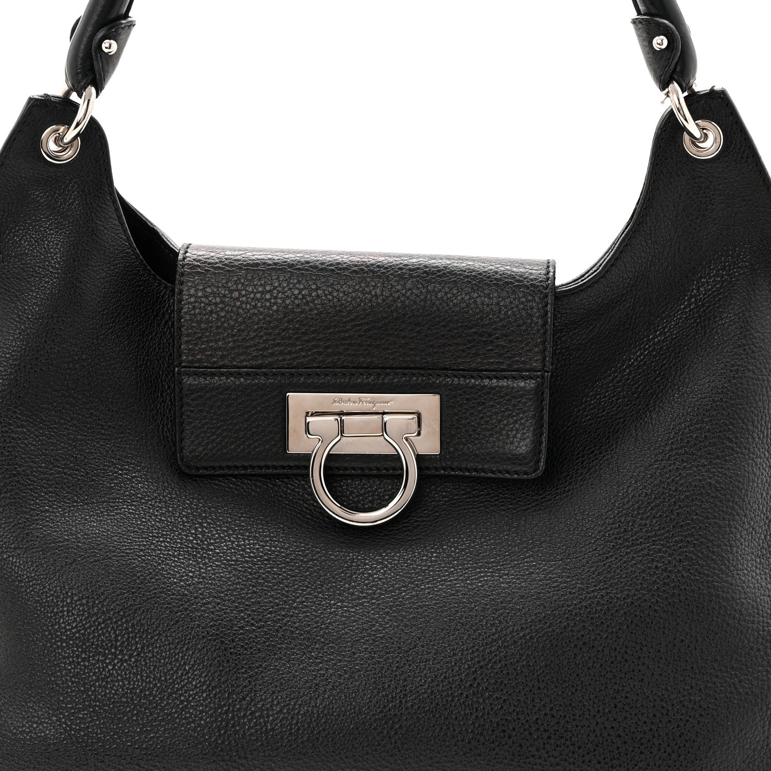 Salvatore Ferragamo Calfskin Fanisa Gancini Large Hobo Black 8 of 10