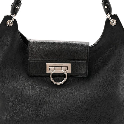Salvatore Ferragamo Calfskin Fanisa Gancini Large Hobo Black 8 of 10