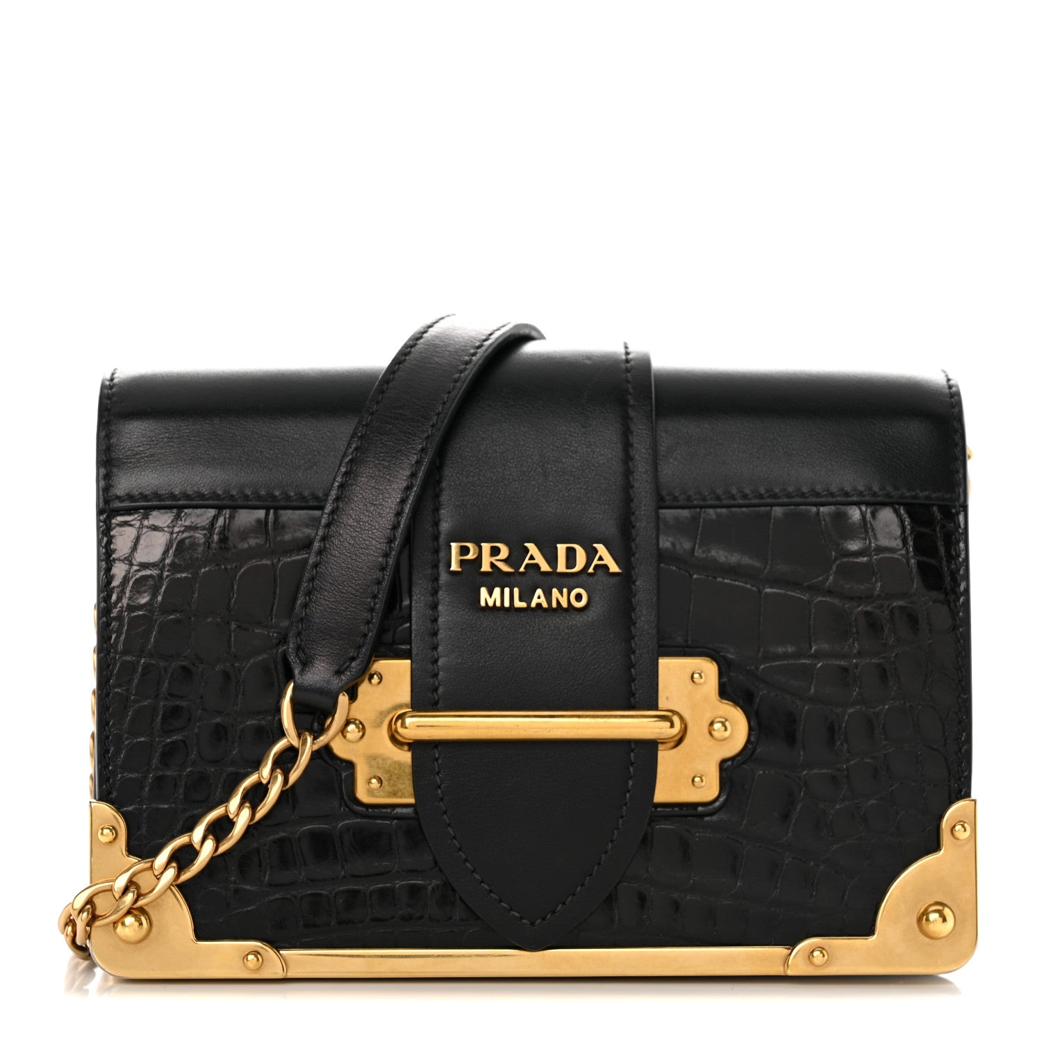 Prada City Calfskin Crocodile Cahier Bag Black 1 of 11