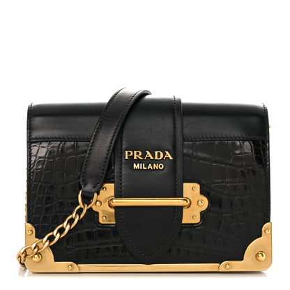 Prada City Calfskin Crocodile Cahier Bag Black 1 of 11