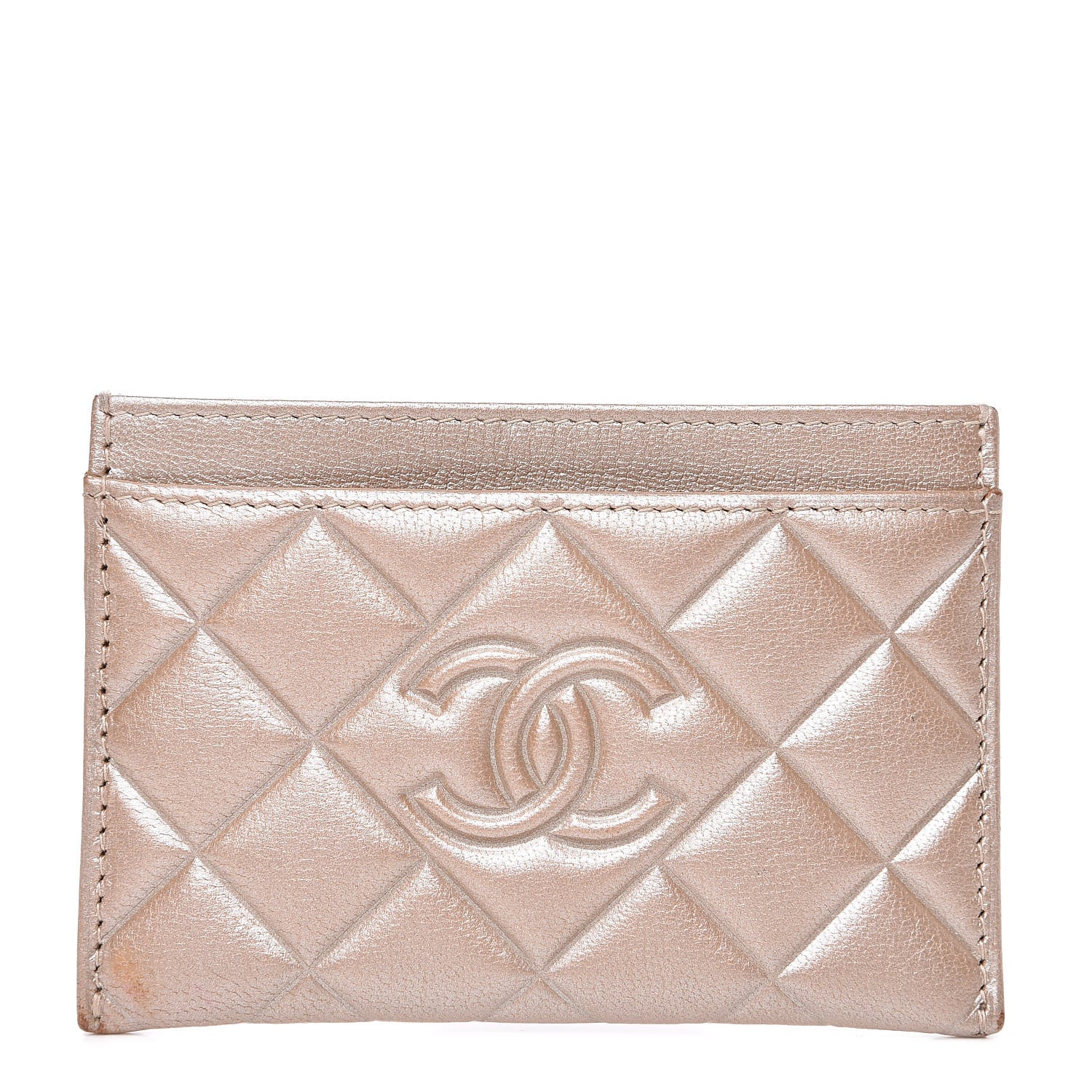 Chanel Metallic Lambskin Quilted Diamond CC Card Holder Beige 1 of 13
