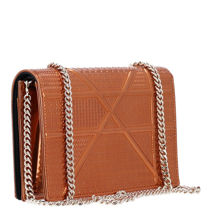 Christian Dior Metallic Patent Micro-Cannage Diorama Wallet on Chain Pouch Orange 3 of 9