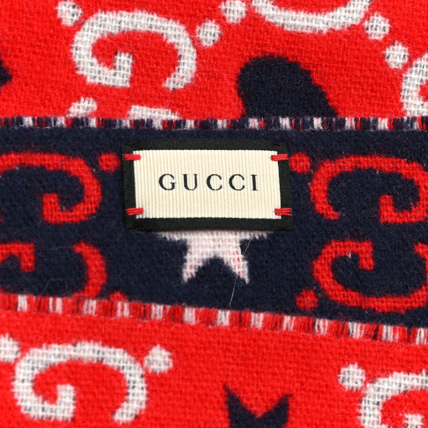 Gucci Wool Jacquard GG Monogram Hearts Scarf Red Blue 5 of 5