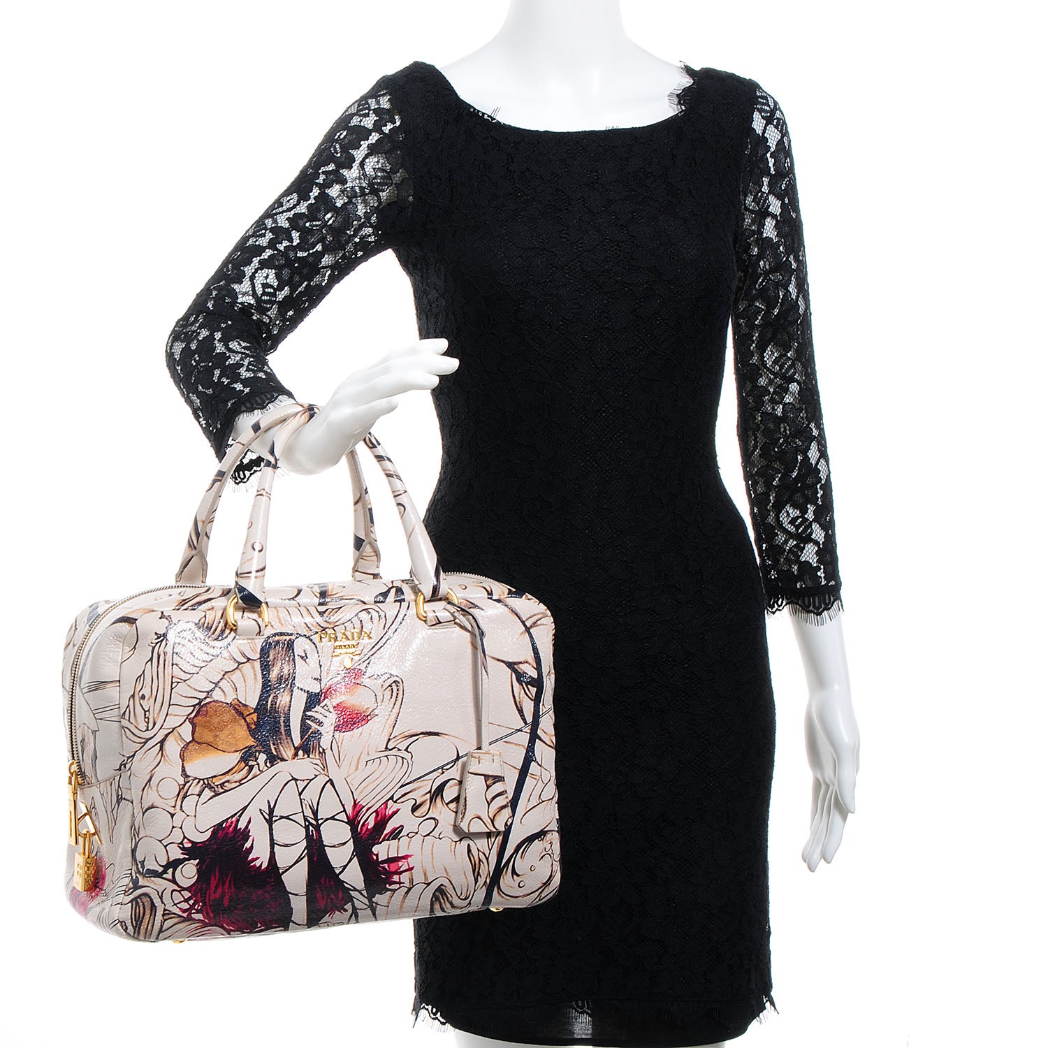 Prada X JAMES JEAN Cervo Lux Fairy Print Large Double Handle Boston Bag Prugna 2 of 12