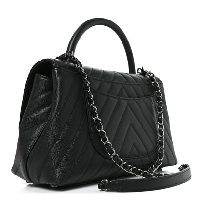 Chanel Caviar Chevron Quilted Small Coco Handle Flap Black 3 of 11