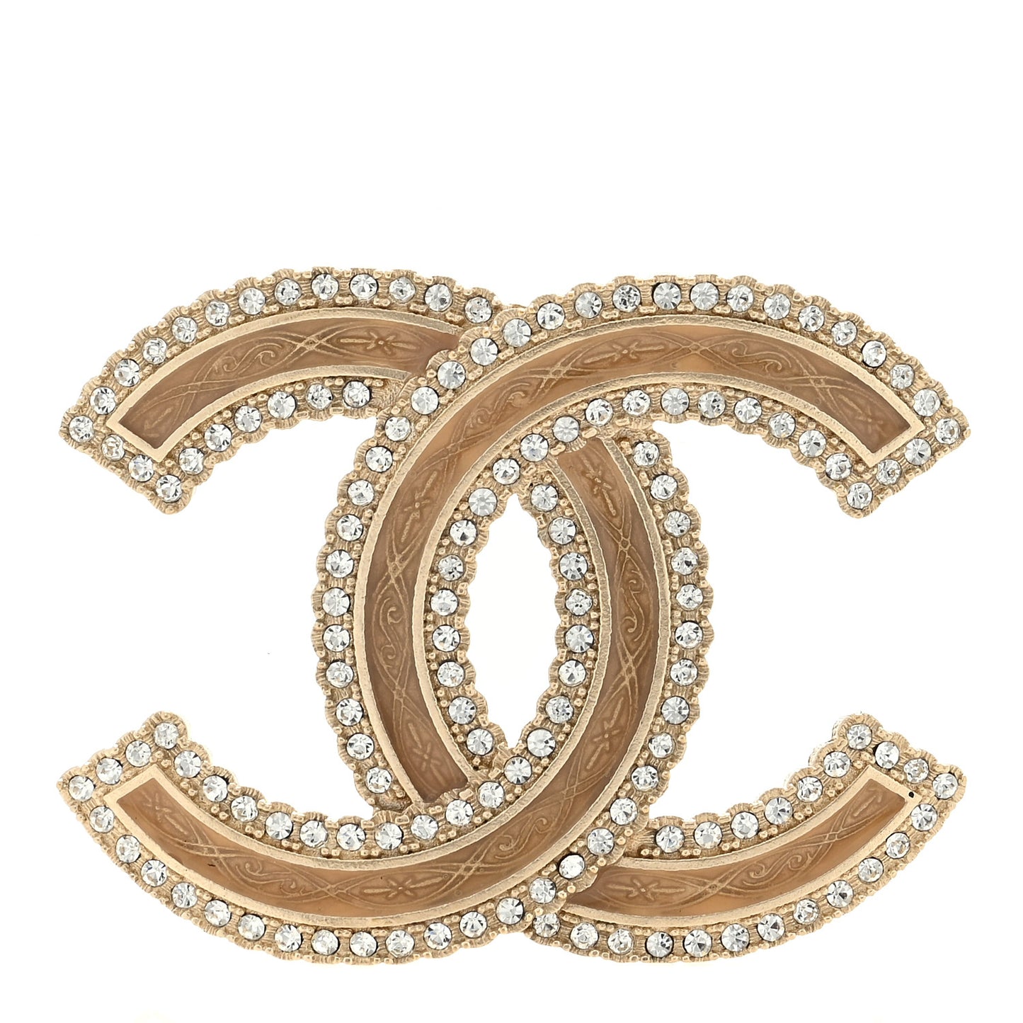 Crystal Glass CC Brooch Beige Gold