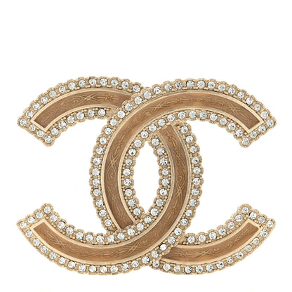 Chanel Crystal Glass CC Brooch Beige Gold 1 of 3