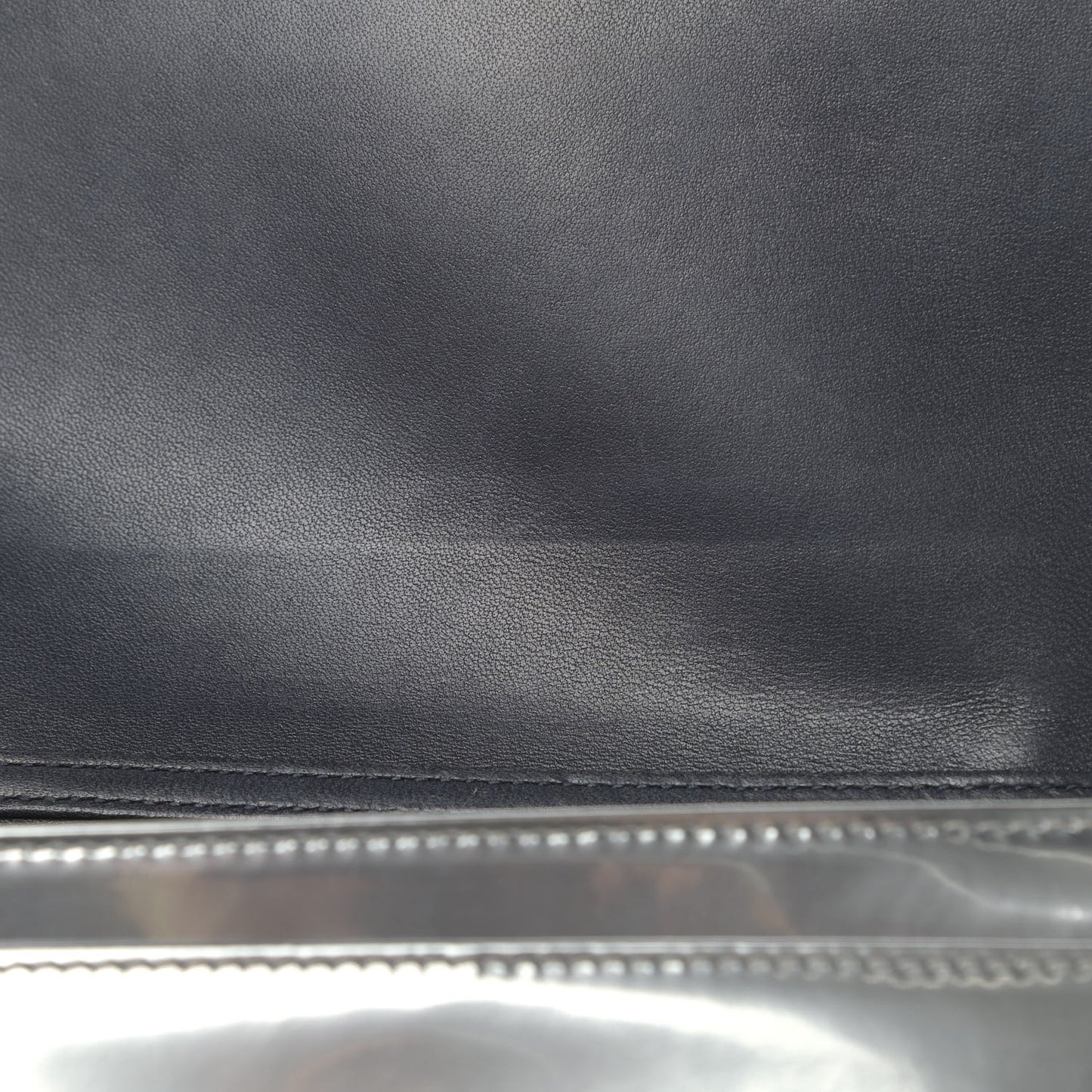 Metallic Patent Micro-Cannage Diorama Wallet on Chain Pouch Silver