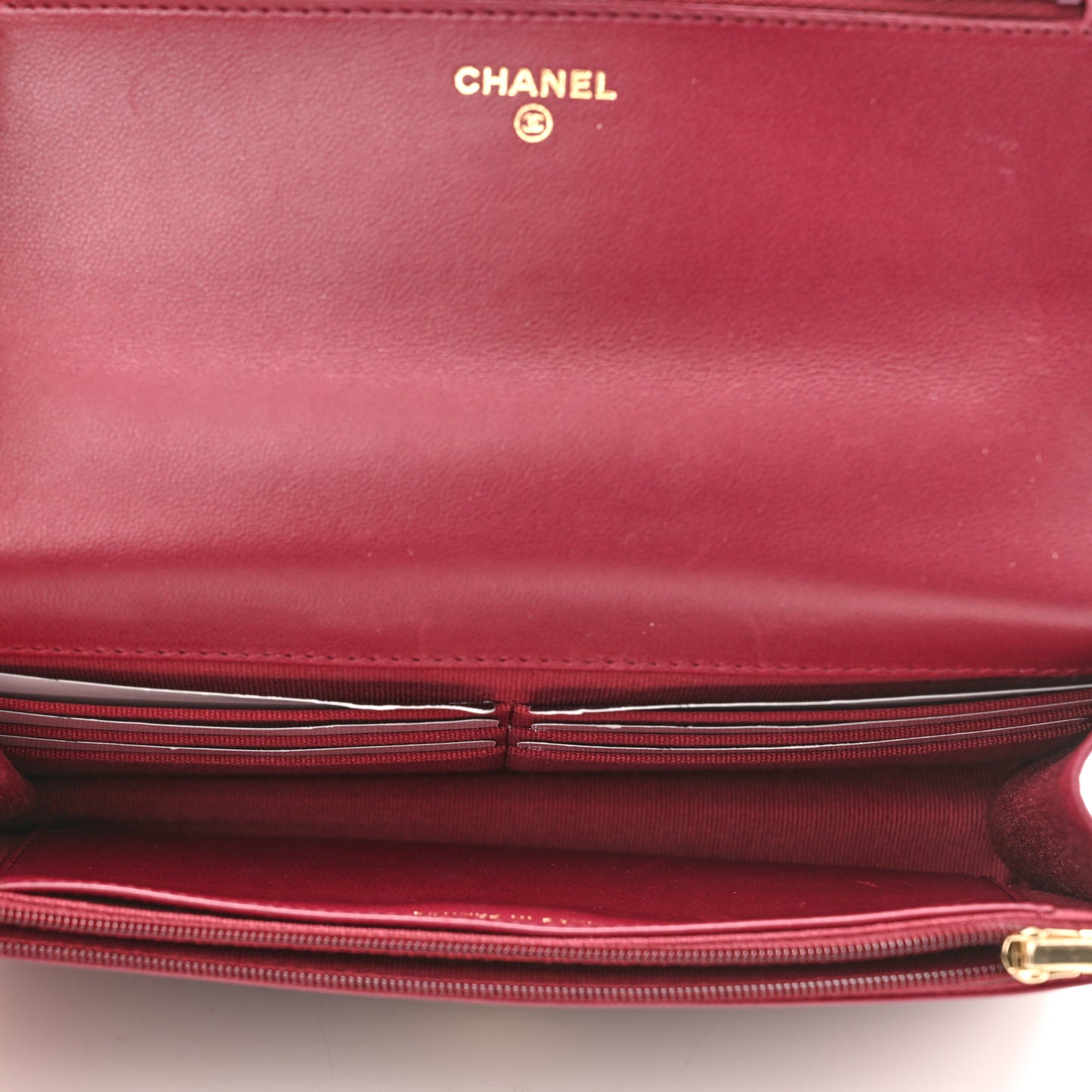Lambskin Quilted Pick Me Up Wallet On Chain WOC Burgundy