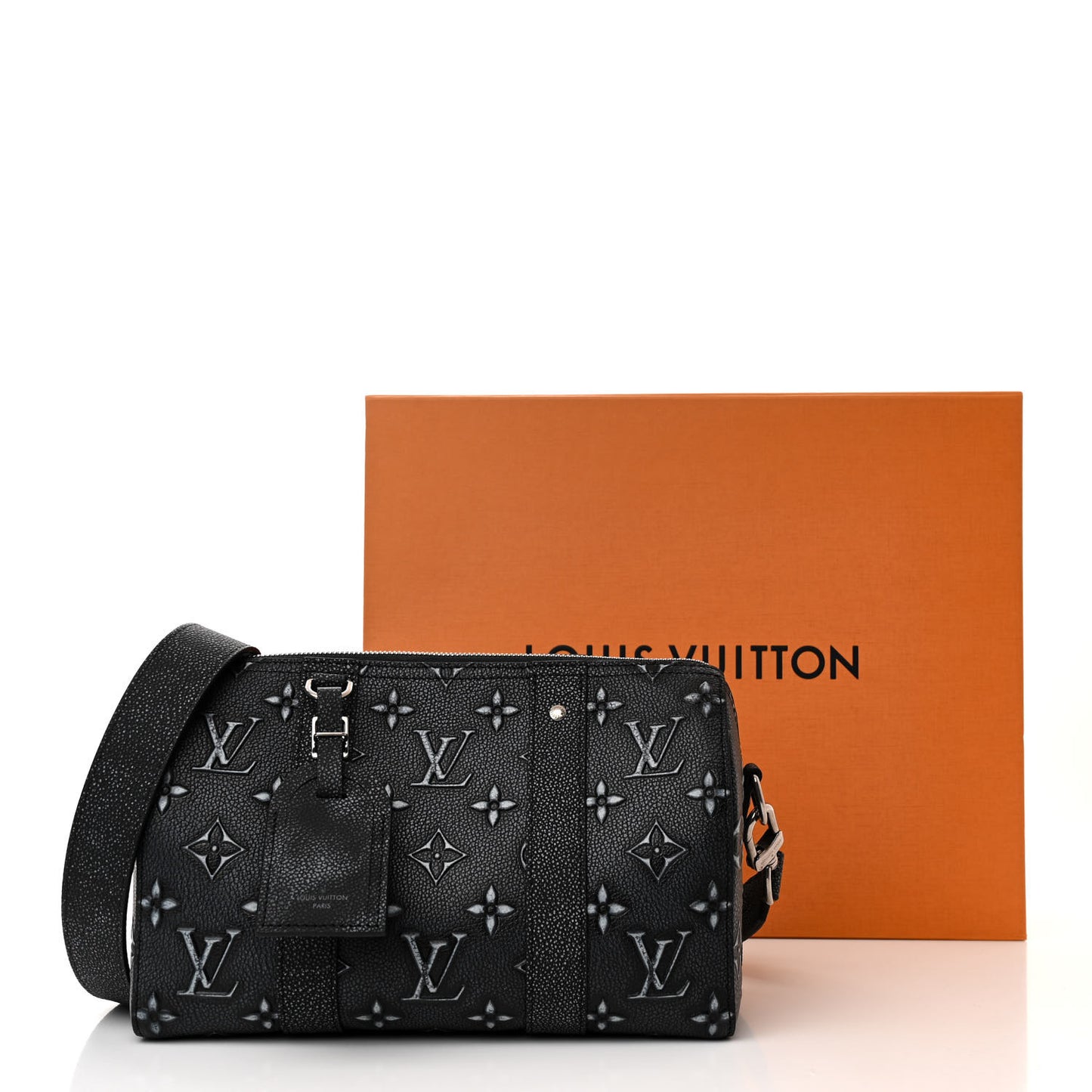 Calfskin Debossed Monogram Versailles City Keepall Charcoal