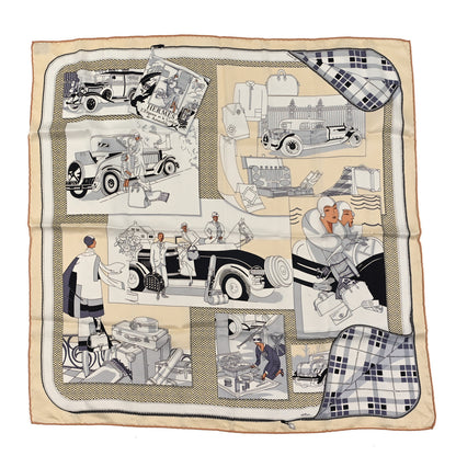Hermes Silk Confort En Automobile Scarf 70 Creme White Black 1 of 3
