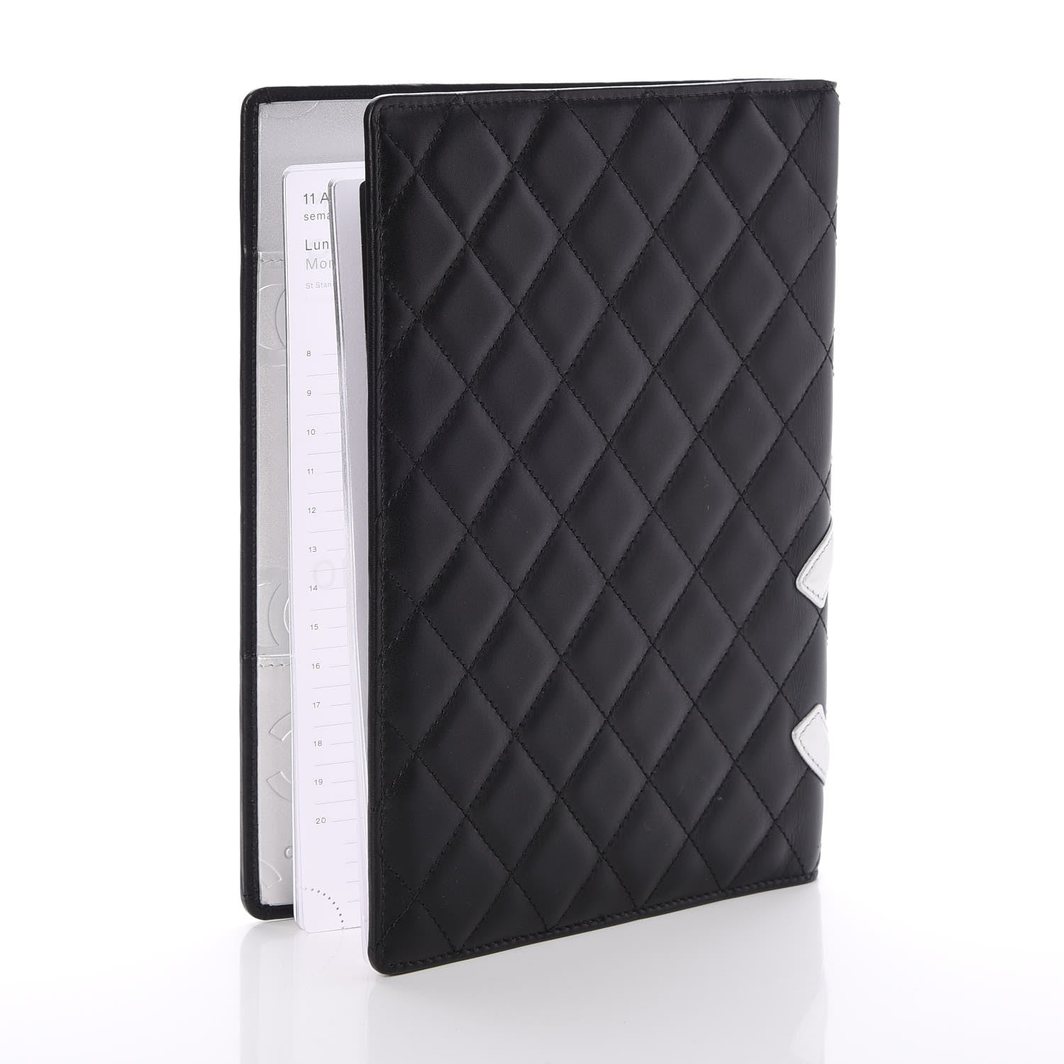 Chanel Calfskin Quilted Large Cambon Agenda Planner Black Silver 3 of 10