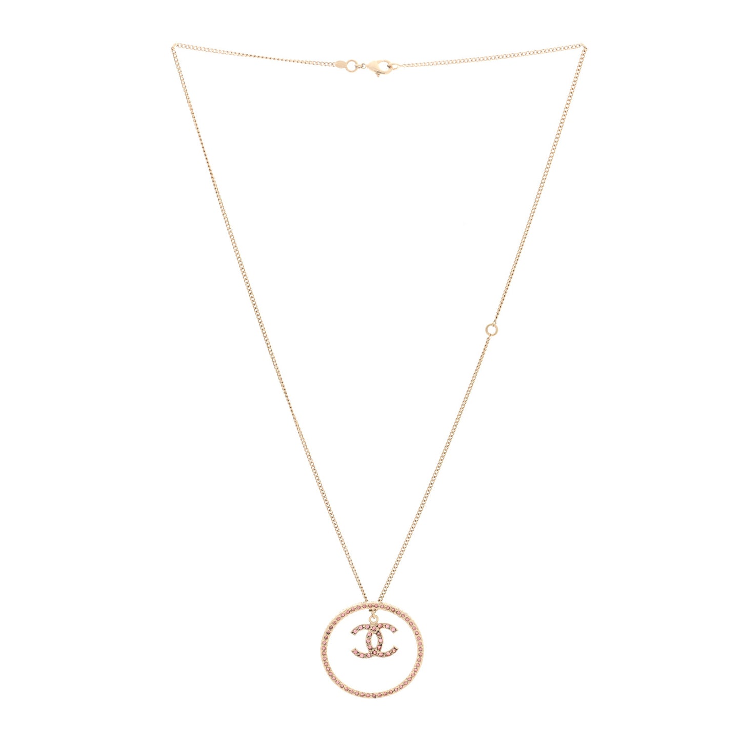 Crystal CC Long Pendant Necklace Gold Pink
