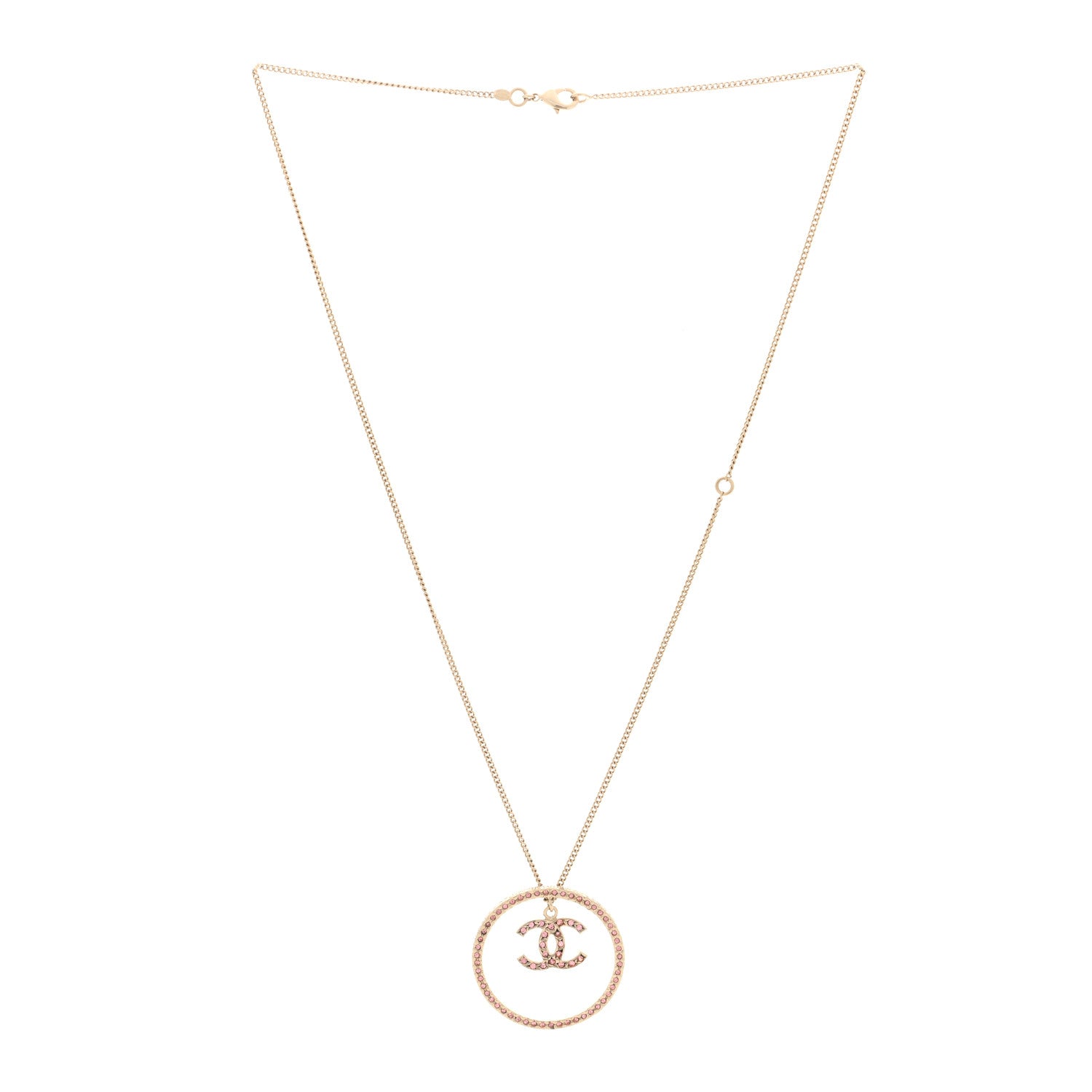 Chanel Crystal CC Long Pendant Necklace Gold Pink 1 of 3
